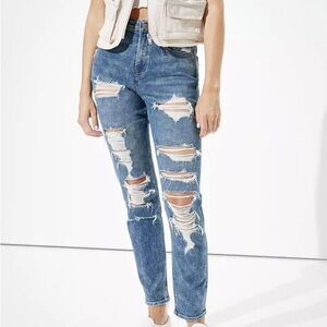 American Eagle Outfitters Ripped Blue Straight Leg Jeans